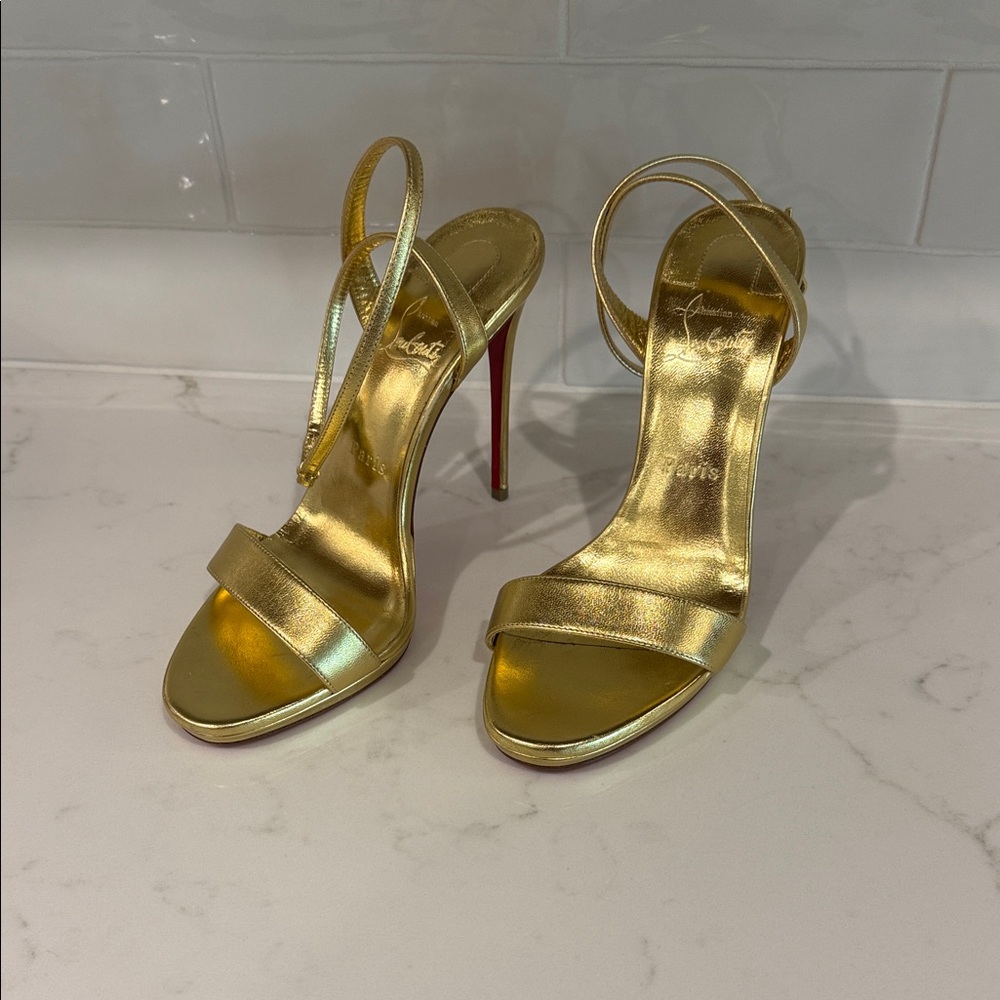 Christian Louboutin Metallic Gold Strappy Stiletto Sandals